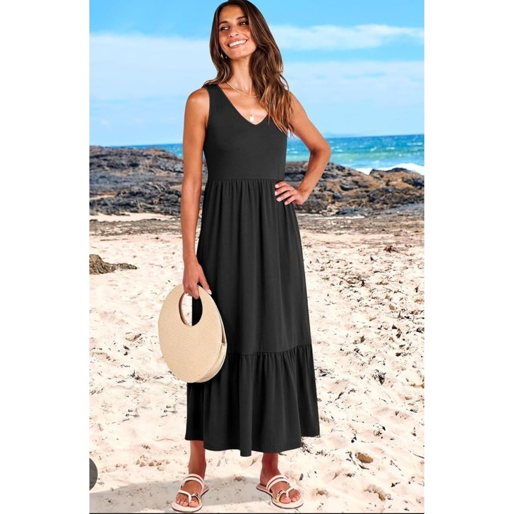 Anrabess Maxi Dress Womens Lg Black Tiered Flowy Witchy Fairygoth Dark Romantic‎